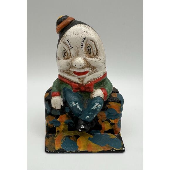 Vintage Cast Iron HUMPTY DUMPTY Coin Piggy Bank 5.25” Hand Painted - Picture 1 of 10